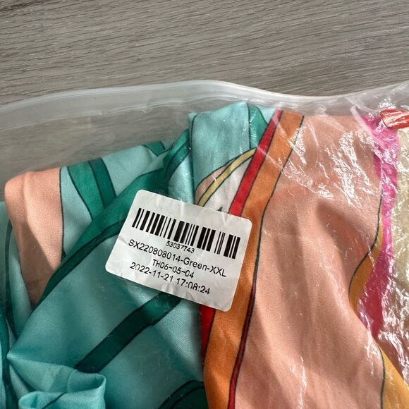 Flax Maker‎ V-neck Short Sleeve Printed Dress Green NWT IN PACKAGE - Picture 7 of 8